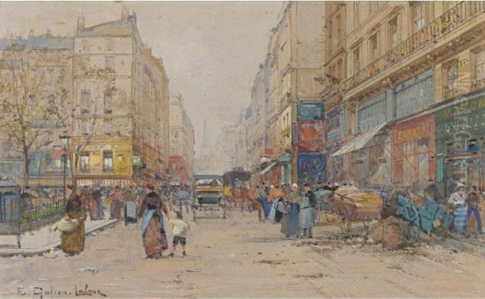 Property From A Distinguished Private Collection
 

 
 
 

 
 Market Place With A Blue Wagon Oil Painting by Eugene Galien-Laloue