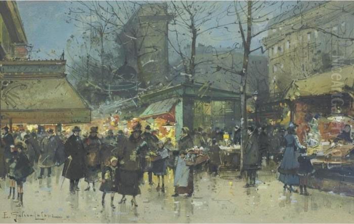Les Grands Boulevards Oil Painting by Eugene Galien-Laloue