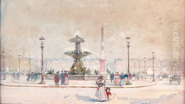 Place De La Concorde Oil Painting by Eugene Galien-Laloue