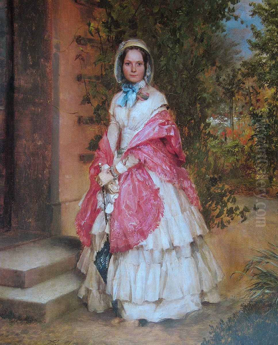 Clara Schmidt von Knobelsdorff ready to go out Oil Painting by Adolph von Menzel