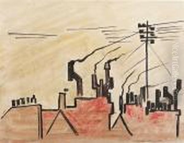 London Roofscape Oil Painting by Henri Gaudier-Brzeska