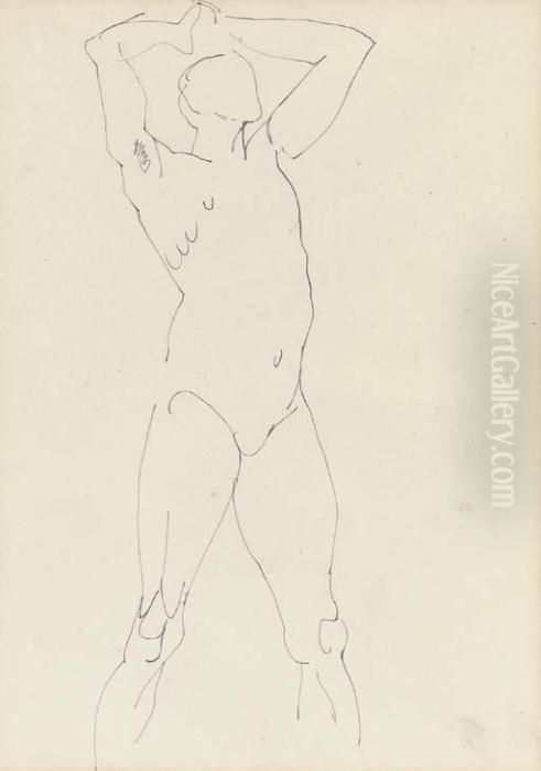 Man With Arms Above His Head Oil Painting by Henri Gaudier-Brzeska