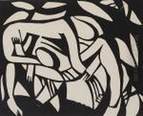 Wrestlers (carey/griffiths 18) Oil Painting by Henri Gaudier-Brzeska