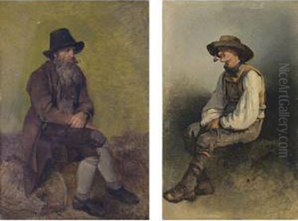 Ein Bartiger Mann Mit 
Tabakspfeife (bearded Man Smoking A Pipe);ein Bauer Mit Tabakspfeife Oil Painting by Friedrich Gauermann