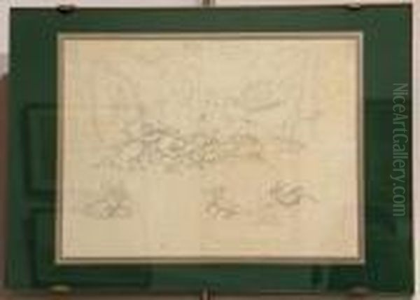 Studienblatt Mit Hirschjagd Oil Painting by Friedrich Gauermann