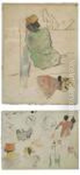 Martiniquaise - Martiniquaise En
 Robe Verte Assise De Dos Et Buste D'une Martiniquaise En Blouse Rouge Oil Painting by Paul Gauguin