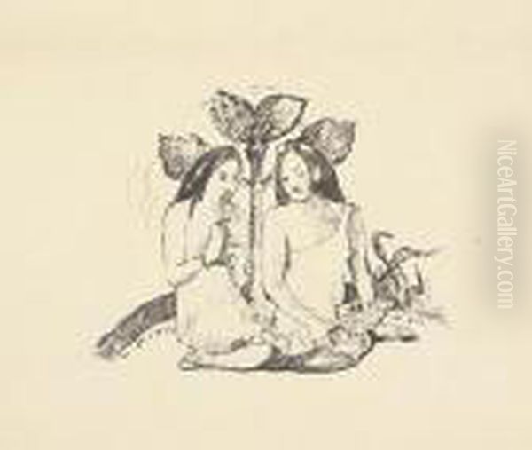 Deux Femmes Maories Accroupies. Oil Painting by Paul Gauguin