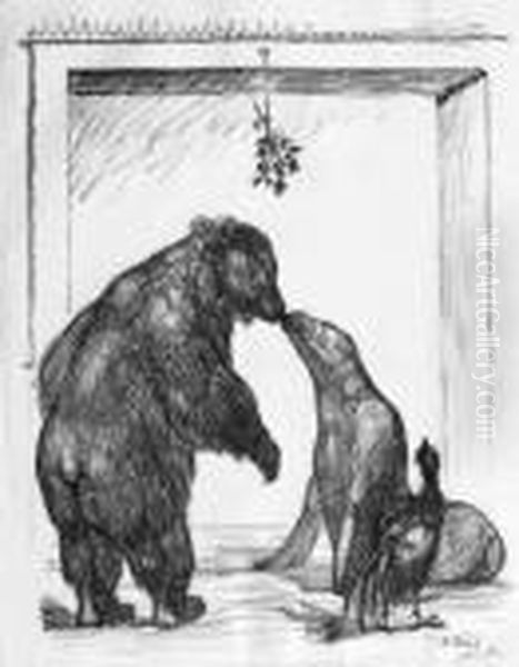 Gallipoli; Der Britische Leu In 
Verlegenheit; Unter Dem Mistelzweig; Senatus Popusque Romanus - Die 
Capitolinischen Ganse Kussen Die Fahne Oil Painting by August Gaul