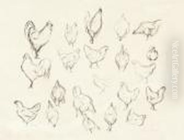 Huhner. Blick Auf Meran.
 Adler. Oil Painting by August Gaul