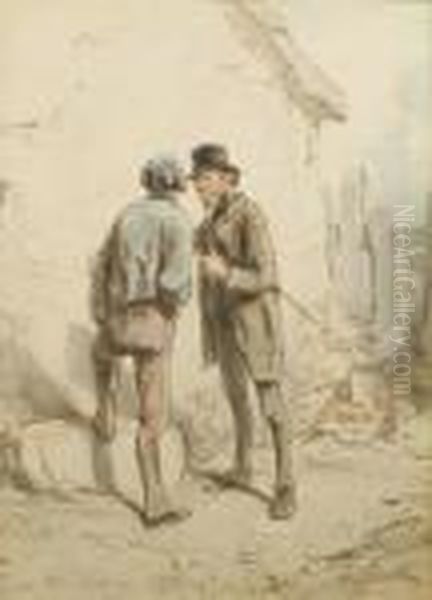 Craie Noire, Plume Et Encre Brune, Aquarelle ; Craie Noire Oil Painting by Paul Gavarni