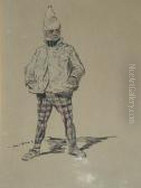 Length, Wearing Tartan Trousers 
And A Portrait Of A Gentleman Standing Full-length Wearing A Top Hat Oil Painting by Paul Gavarni