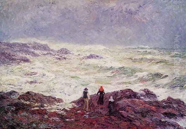 Rough Weather at Raguenez, near Pont Aven Oil Painting by Henri Moret