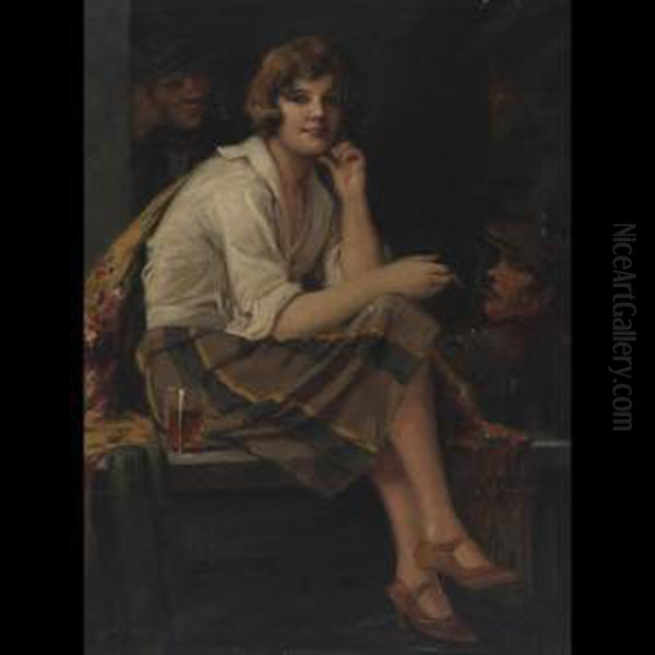 Girl In A Tavern Oil Painting by Richard Geiger