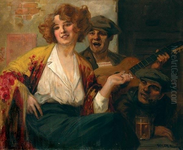 Giovane Donna Con Suonatore Di
Chitarra Oil Painting by Richard Geiger