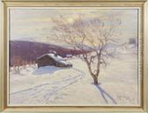 Vinterlandskap Oil Painting by Anton Genberg