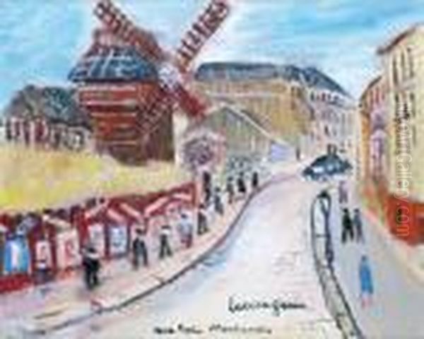 Montmartre, 
Le Moulin De La Galette Et La Rue Lepic Oil Painting by Lucien Genin