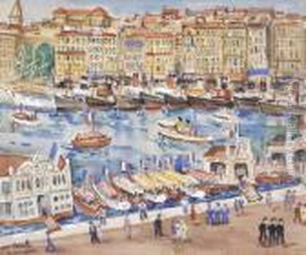 Le Port De Marseille Oil Painting by Lucien Genin