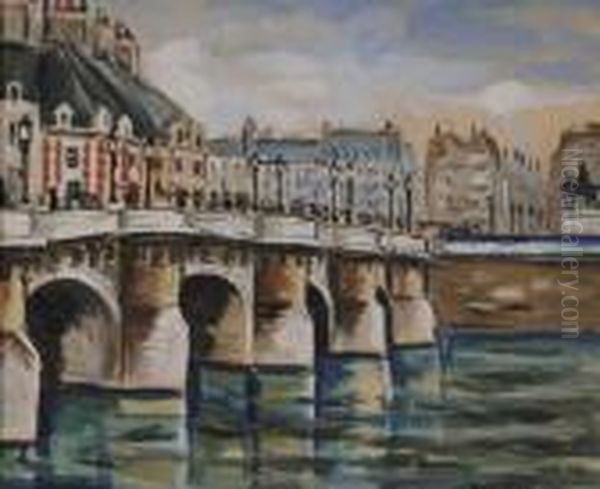 Le Pont-neuf Et La Statue D'henri Iv Oil Painting by Lucien Genin