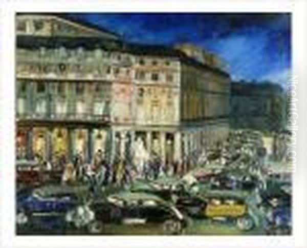 Paris, Le Theatre Du Palais Royal, Avenue De L'opera Oil Painting by Lucien Genin