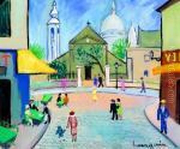 Rue A Montmartre Oil Painting by Lucien Genin