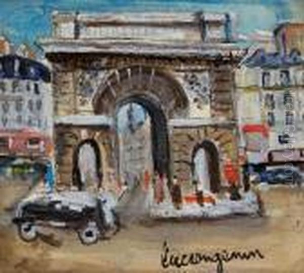 La Porte Saint Martin A Paris Oil Painting by Lucien Genin