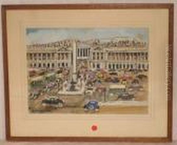  La Place De La Concorde  Oil Painting by Lucien Genin