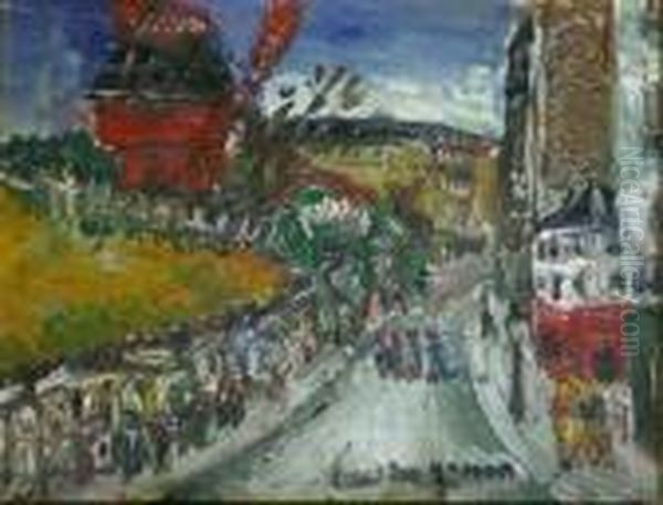 Montmartre, Le Moulin De La Galette Oil Painting by Lucien Genin