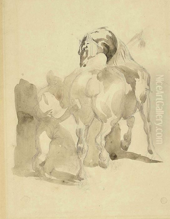 A Groom Rubbing Down A Horse Oil Painting by Theodore Gericault