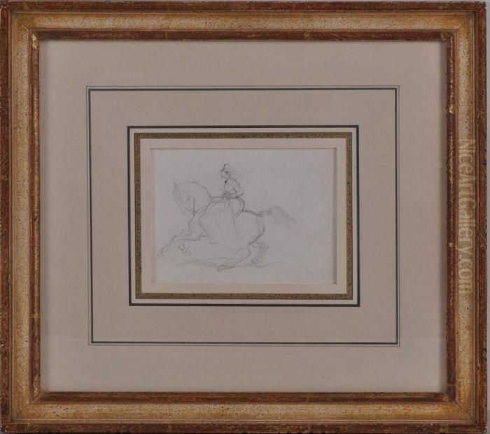 A Woman On Horsback (une Amazone) And A Study Of A Horse's Head: 
A Double-sided Drawing Oil Painting by Theodore Gericault