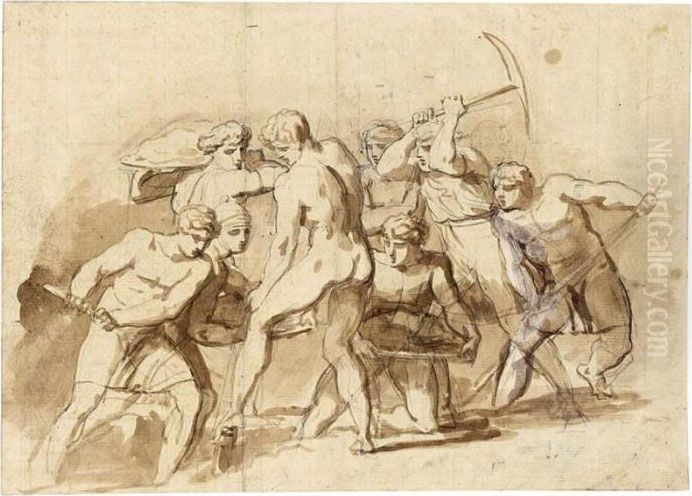 Recto : A Group Of Figures 
Digging Verso : Other Figure Studies, Including Roman Soldiers Oil Painting by Theodore Gericault
