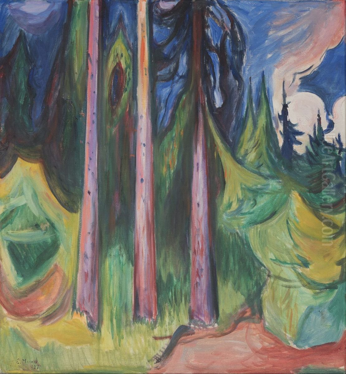 Forest Oil Painting by Edvard Munch
