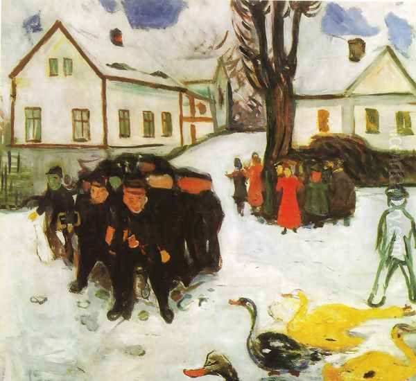 The Village Street Oil Painting by Edvard Munch