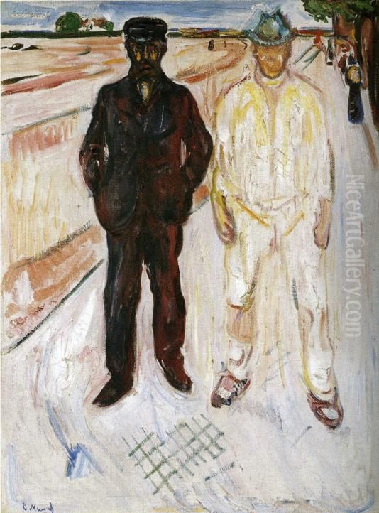 Mason and Mechanic Oil Painting by Edvard Munch