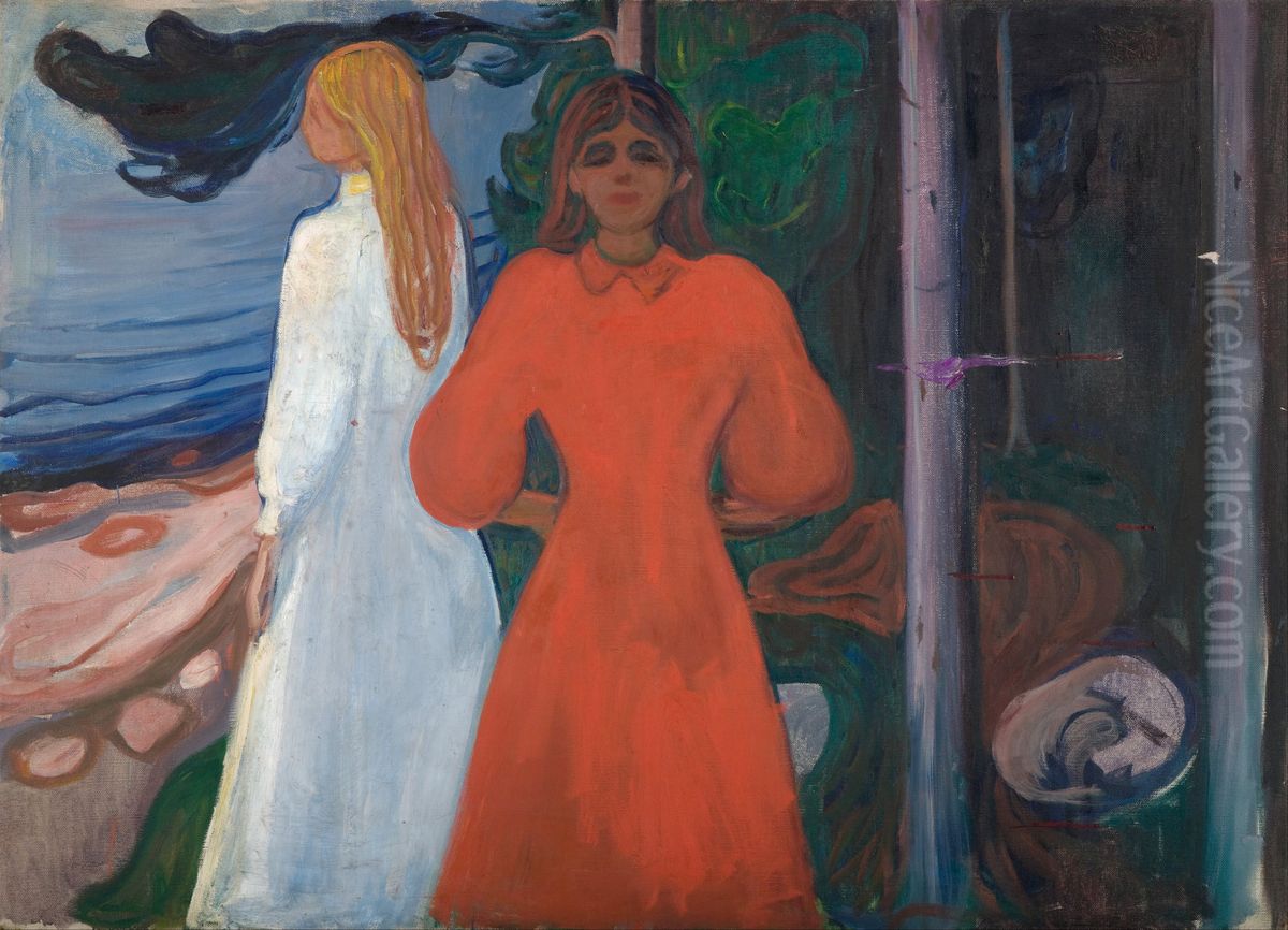 Red and White Oil Painting by Edvard Munch