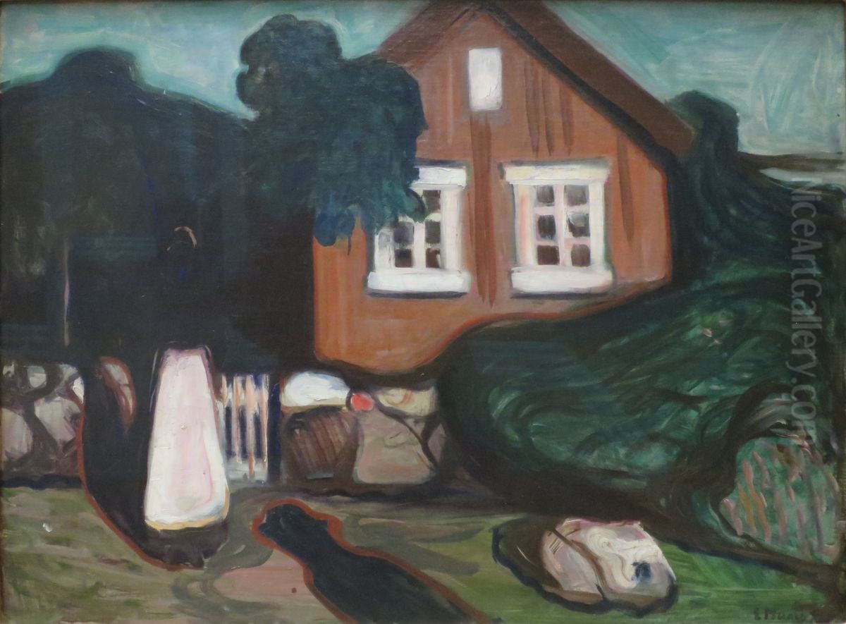 House in Moonlight Oil Painting by Edvard Munch