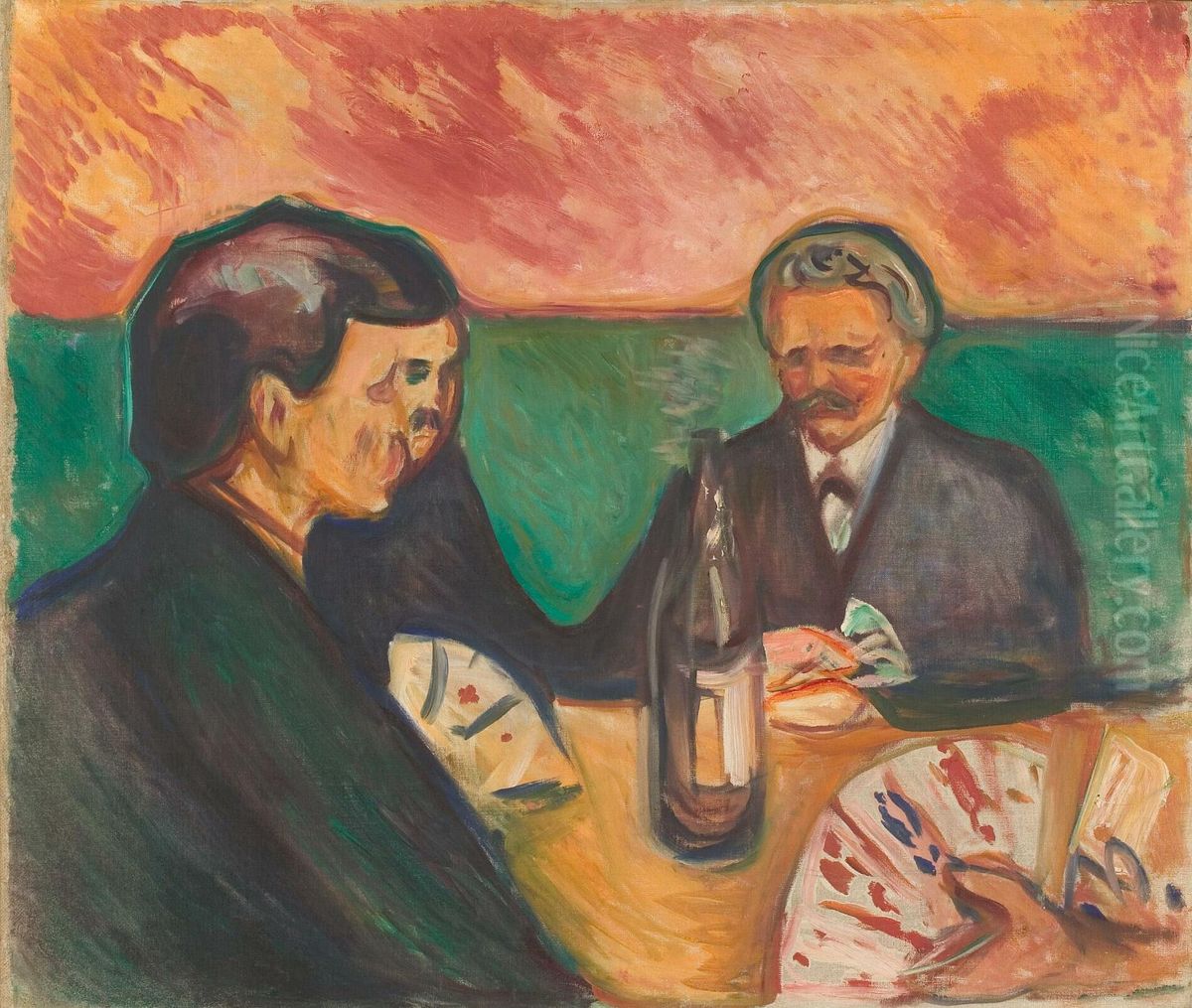 Card Players in Elgersburg Oil Painting by Edvard Munch