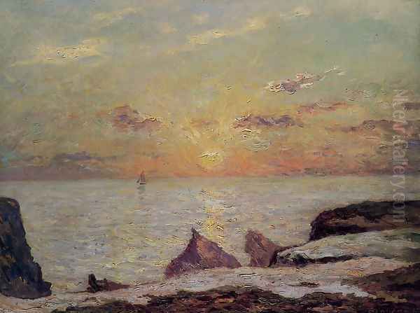 On the Cliffs of Belle Isle on Mer, Sunset Oil Painting by Maxime Maufra