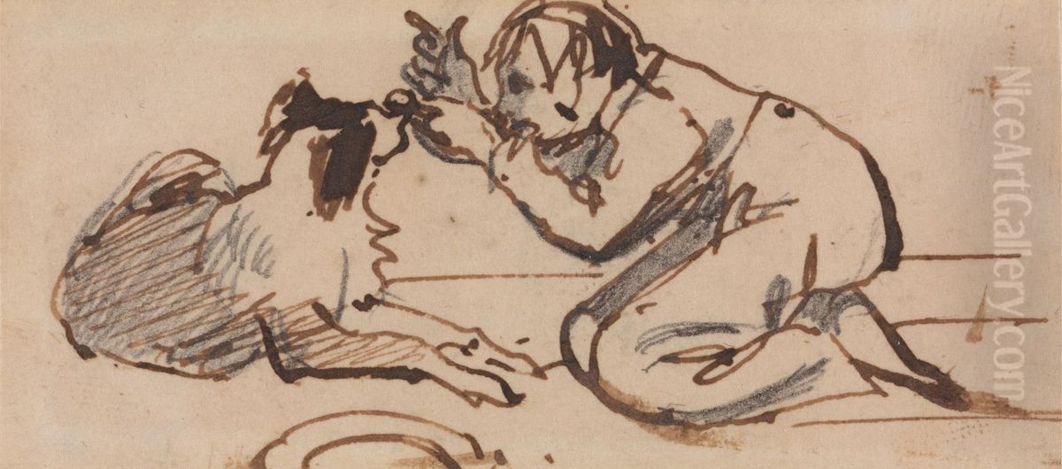 A child playing with a dog Oil Painting by Daniel Maclise