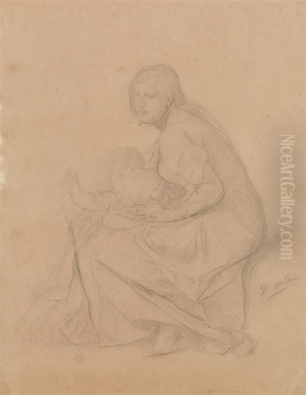 Femmes Et Enfants Oil Painting by Jean-Leon Gerome