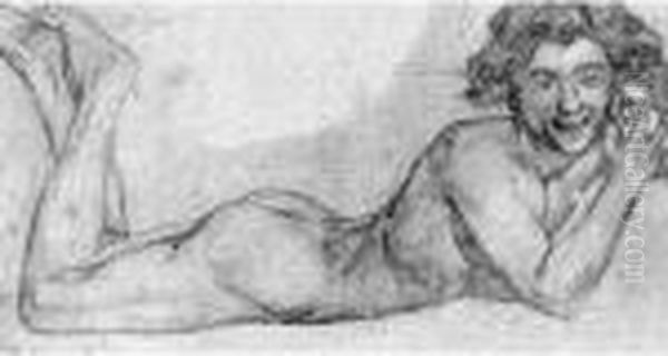 Adolescent Couche Sur Le Ventre - Etude Pour Enfant Au Coquillage - Circa 1872 Oil Painting by Henri Gervex
