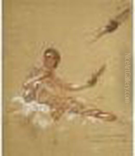 Figure Allegorique Tenant Une 
Plume Et Un Papier Et Etude De Main Tenant Un Papier - Etude Pour Les 
Arts Et L'industrie - Avant 1906. Oil Painting by Henri Gervex