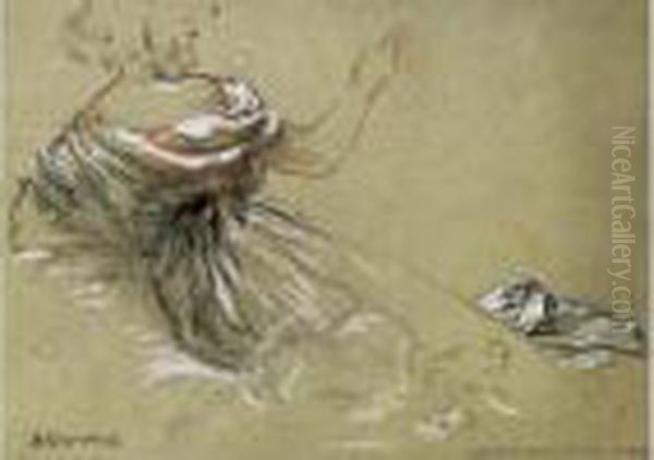 Etude D'une Femme Drapee 
Allongee Sur Des Nuages - Etude Pour La Justice Et La Loi - Avant 1910. Oil Painting by Henri Gervex