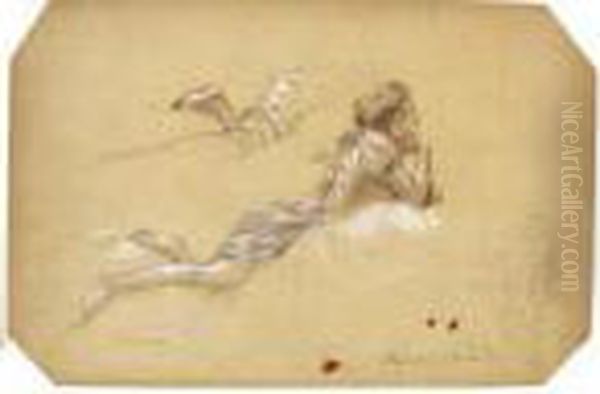 Etude D'une Jeune Femme Allongee
 Sur Des Nuages - Etude Pour La France Accueillant L'abondance - Avant 
1907. Oil Painting by Henri Gervex