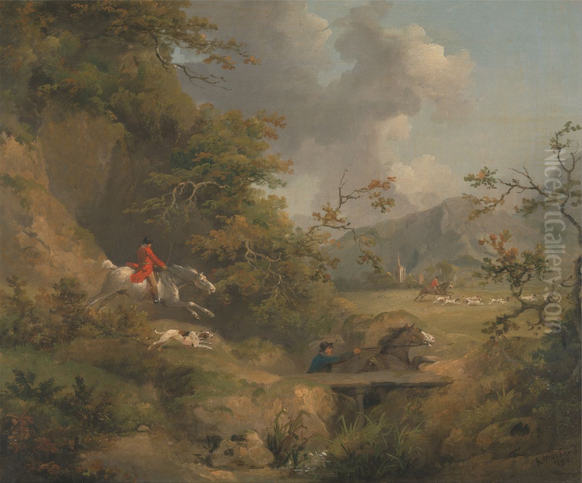 Foxhunting in Hilly Country Oil Painting by George Morland