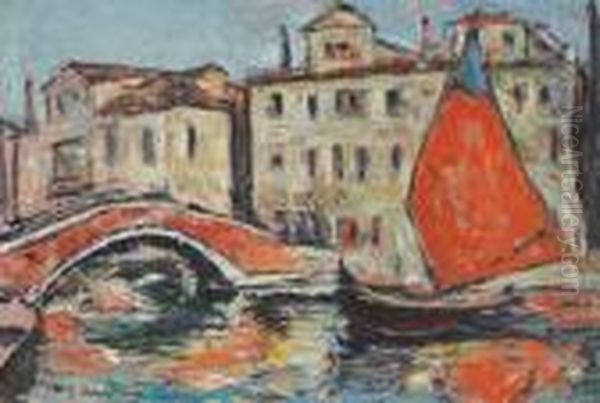 Vedere In Portul Chioggia Oil Painting by Petrascu Gheorghe