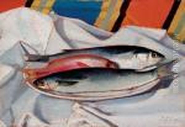 Natura Morta Con Pesci Oil Painting by Oscar Ghiglia