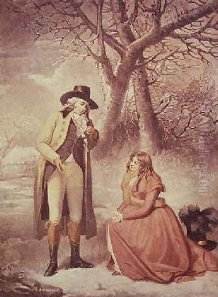 Gentleman and woman in a wintry scene Oil Painting by George Morland