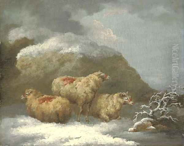 Sheep in a winter landscape Oil Painting by George Morland
