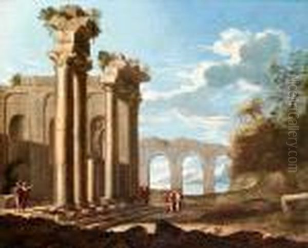 Capriccio
Of Roman Ruins With Classical Figures In The Foreground Oil Painting by Giovanni Ghisolfi