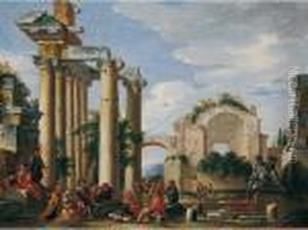 Architettura Con Rovine Romane
 Olio Su Tela, Cm. 33x44 Oil Painting by Giovanni Ghisolfi